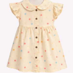 Yellow Multi Polka Dot Flutter Sleeve Girls Frock for Kids